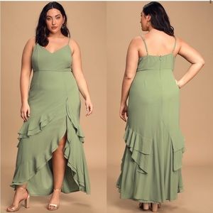 NWT Lulu's Esther Sage Brush Ruffled Sleeveless Maxi Dress